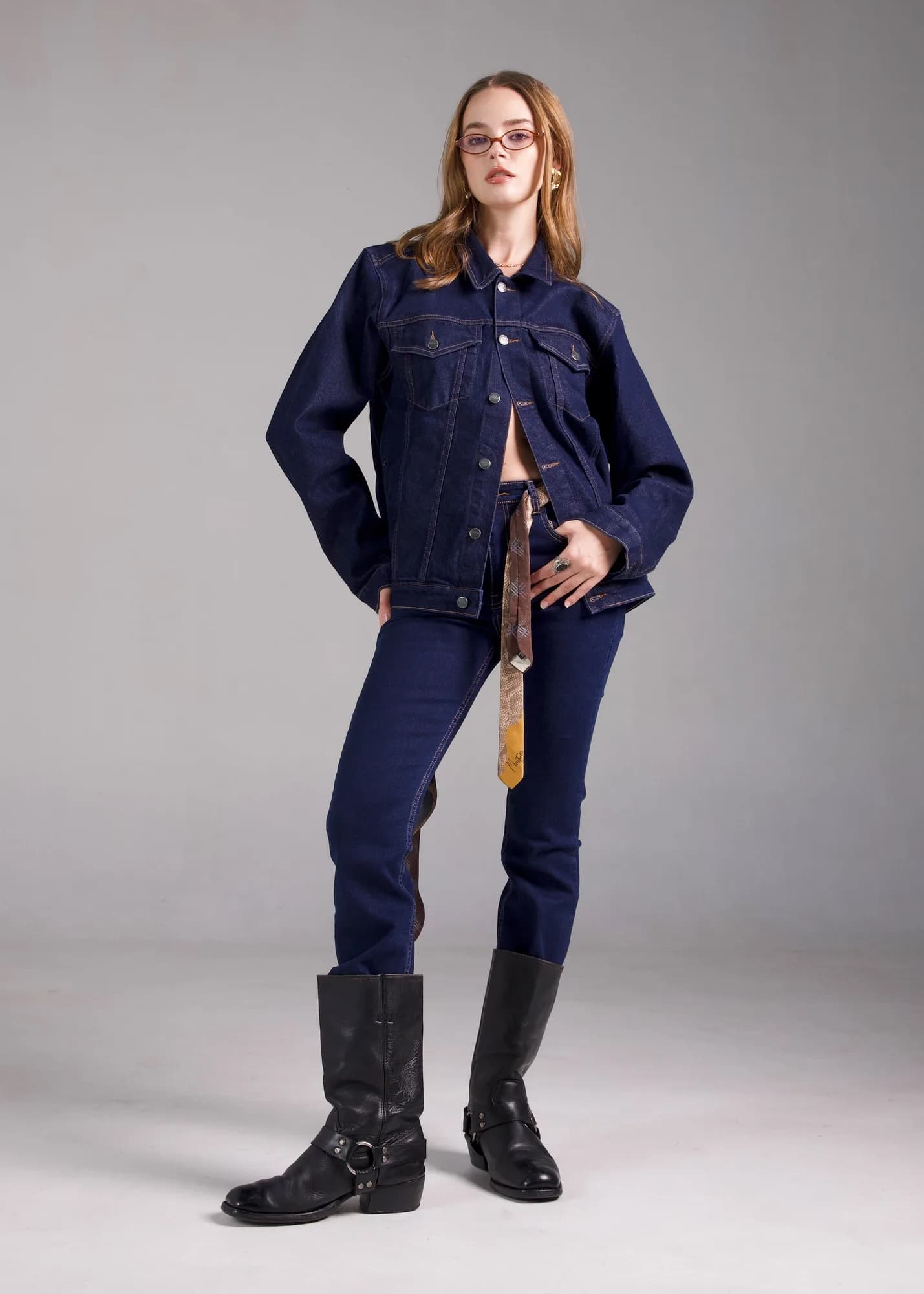 Jack Russel - Women Jeans - Klassik JF-122/BL Cropped Boot-Cut Meduim Blue Mid Waisted