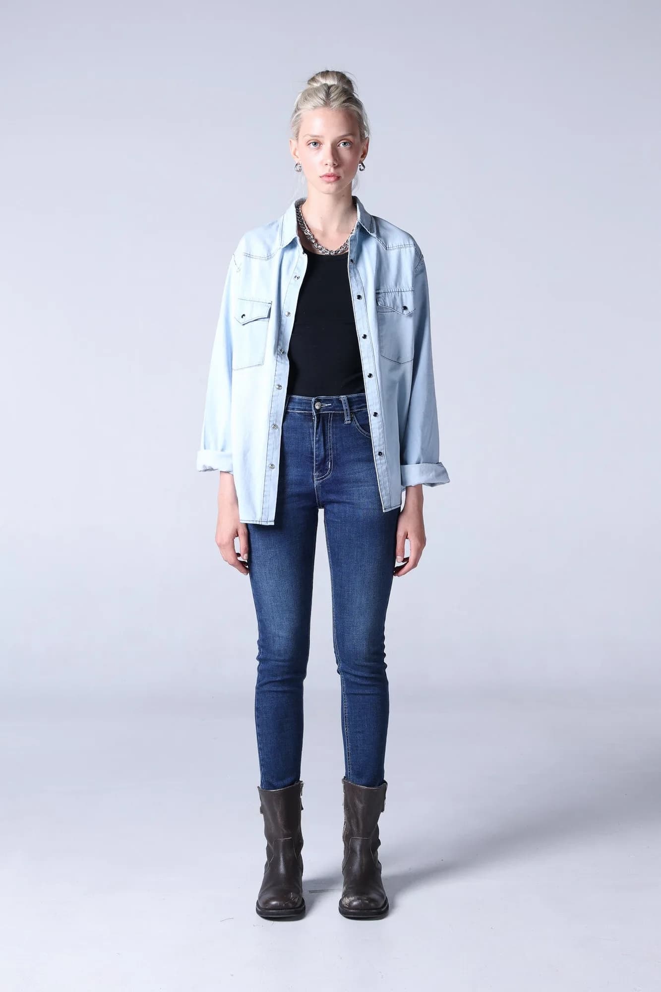 Women Jeans Skinny Fit -  Klassik JF-207/DB Skinny Fit Dark Blue Mid Waisted