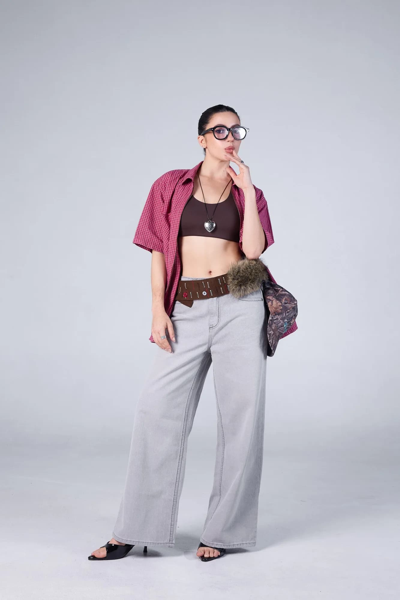 Jack Russel - Women Jeans - Handwerk JF-671/GY Baggy Wide Leg Low Grey