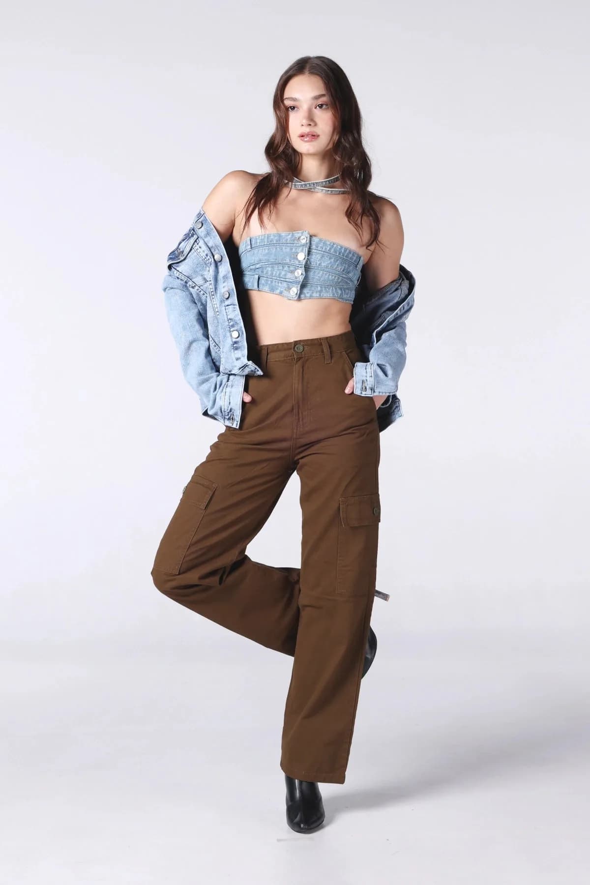 Jack Russel - Women Cargo Chino - Handwerk JF-CG/BW Straight Fit Brown Washed  High Waisted