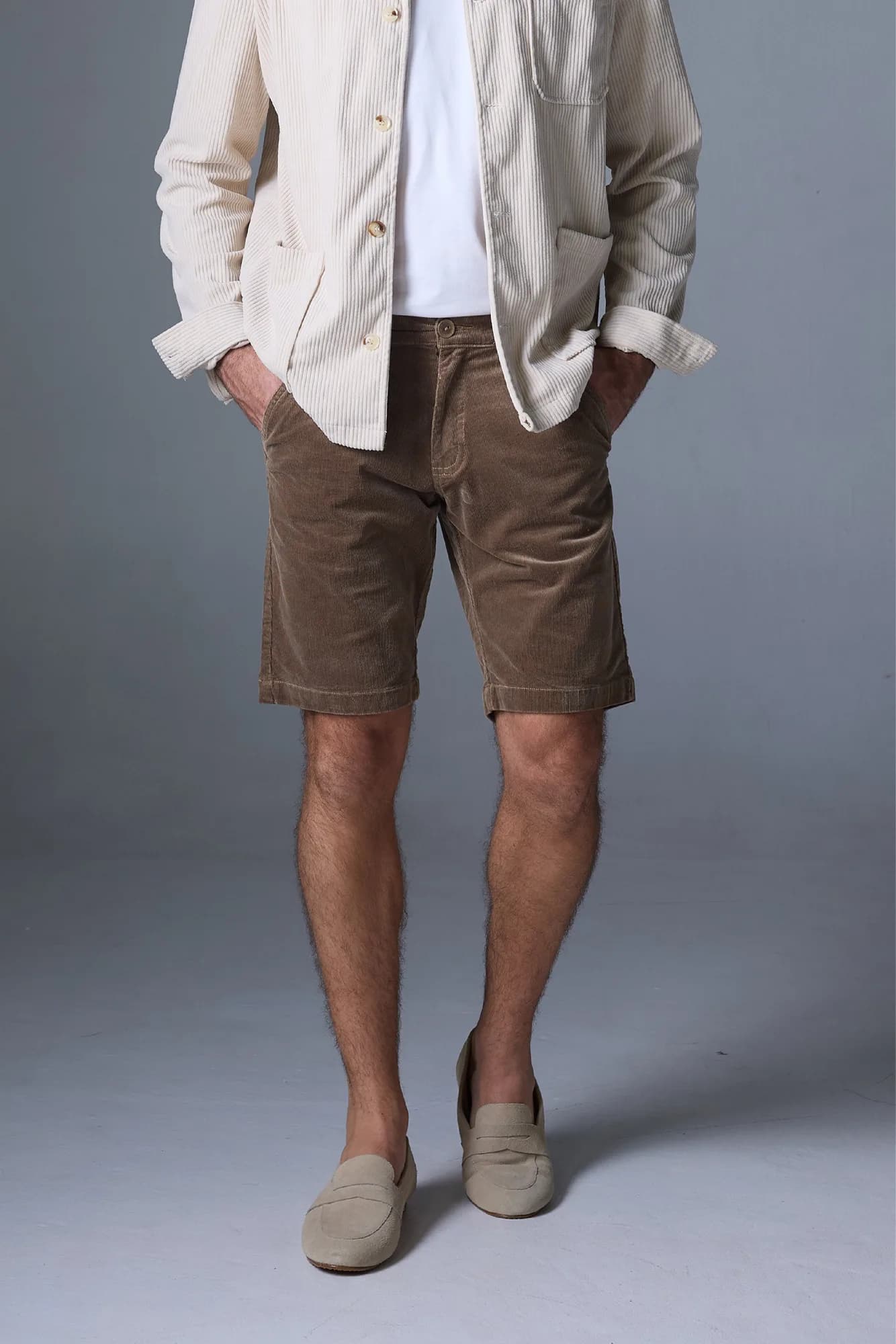 Jack Russel - Men Couduroy Shorts - Handwerk JS-222/LK Slim Fit Light Khaki