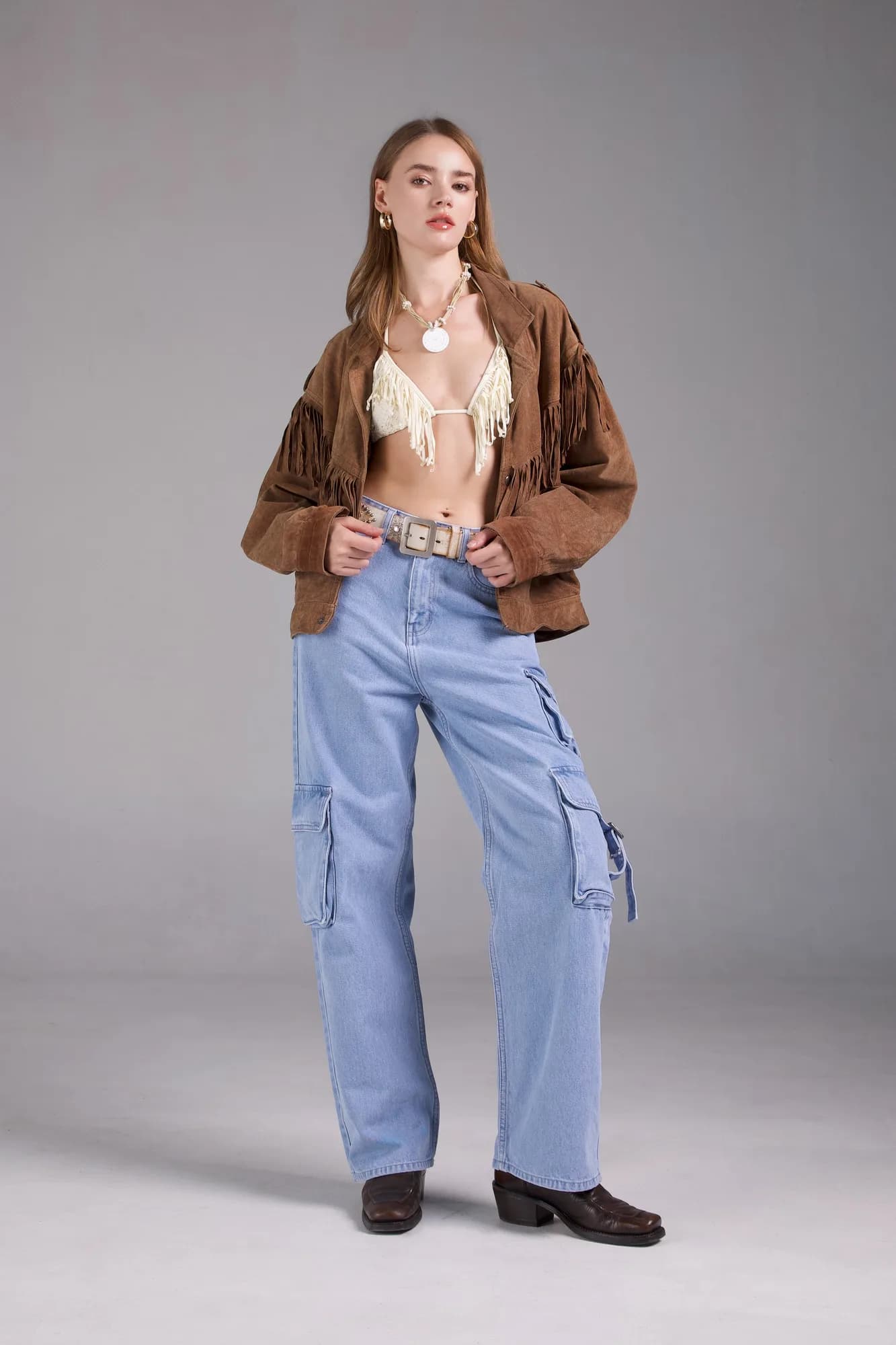Jack Russel - Women Cargo - Handwerk JF-151/OM Straight Fit White blues washed High Waisted