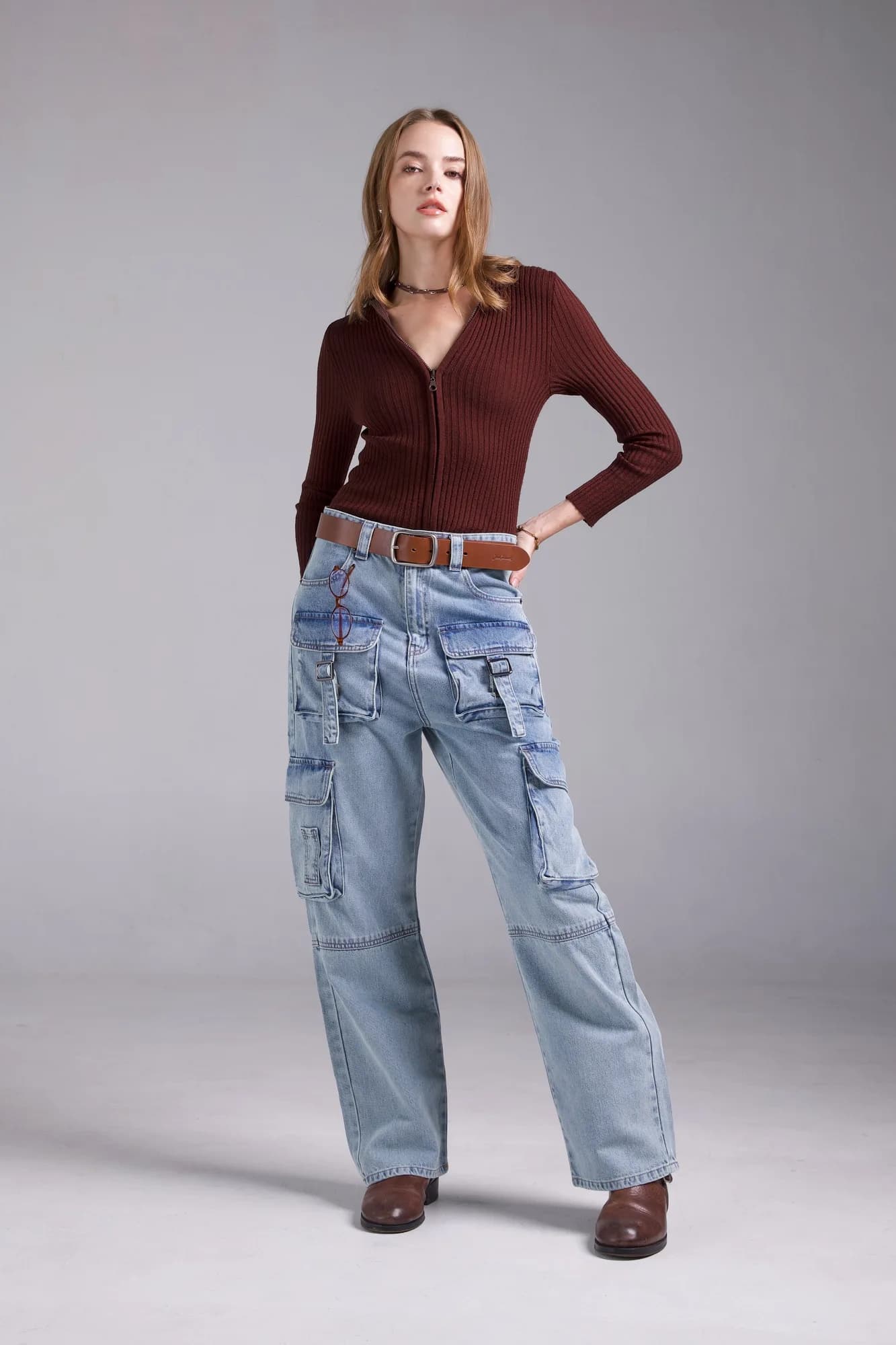 Jack Russel - Women Cargo - Handwerk JF-161 Regular Cargo Light Blue High Waisted